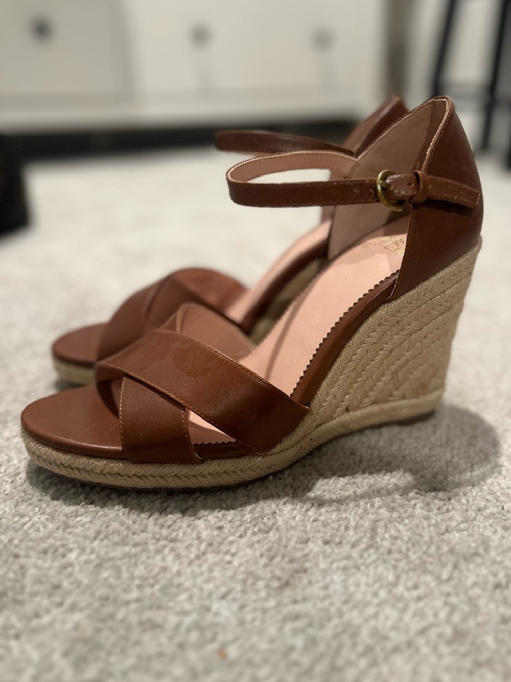 Women's Brown Espadrille Wedge Sandals with Ankle Strap